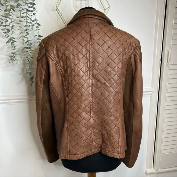 Michael kors brown tan leather with wool collar aviation style bomber jacket xl - Picture 4 of 12